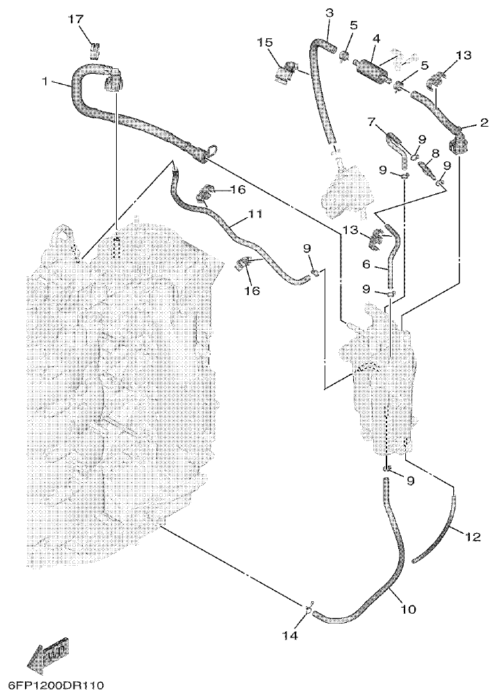 Yamaha F80DET, F100FET VAPOR SEPARATOR 2 parts diagram